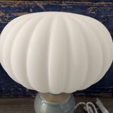 Table lamp in pastel blue and pleated opaline ceramic