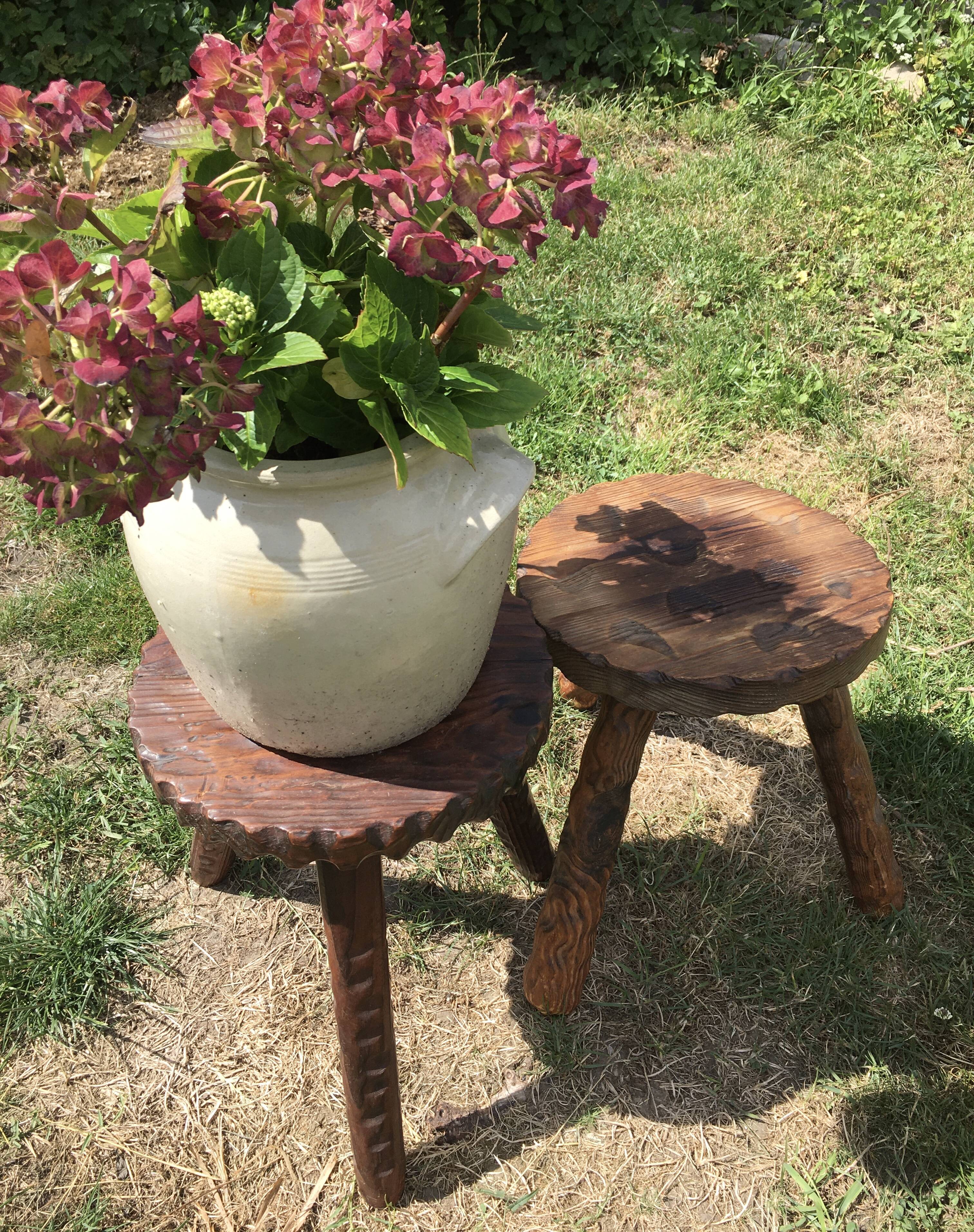 Pair of brutalist tripod stools