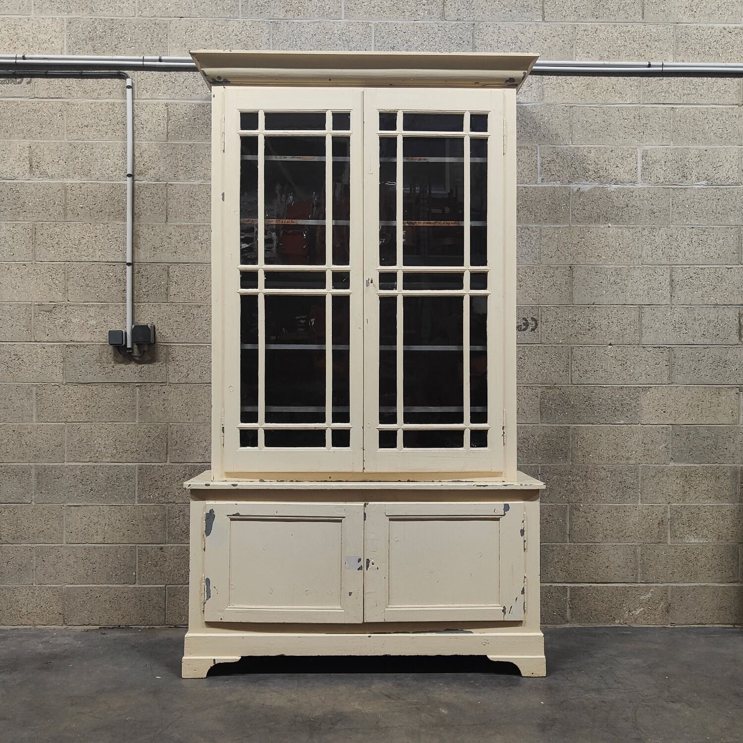 Old school library, white patinated two-body dresser, year 1888