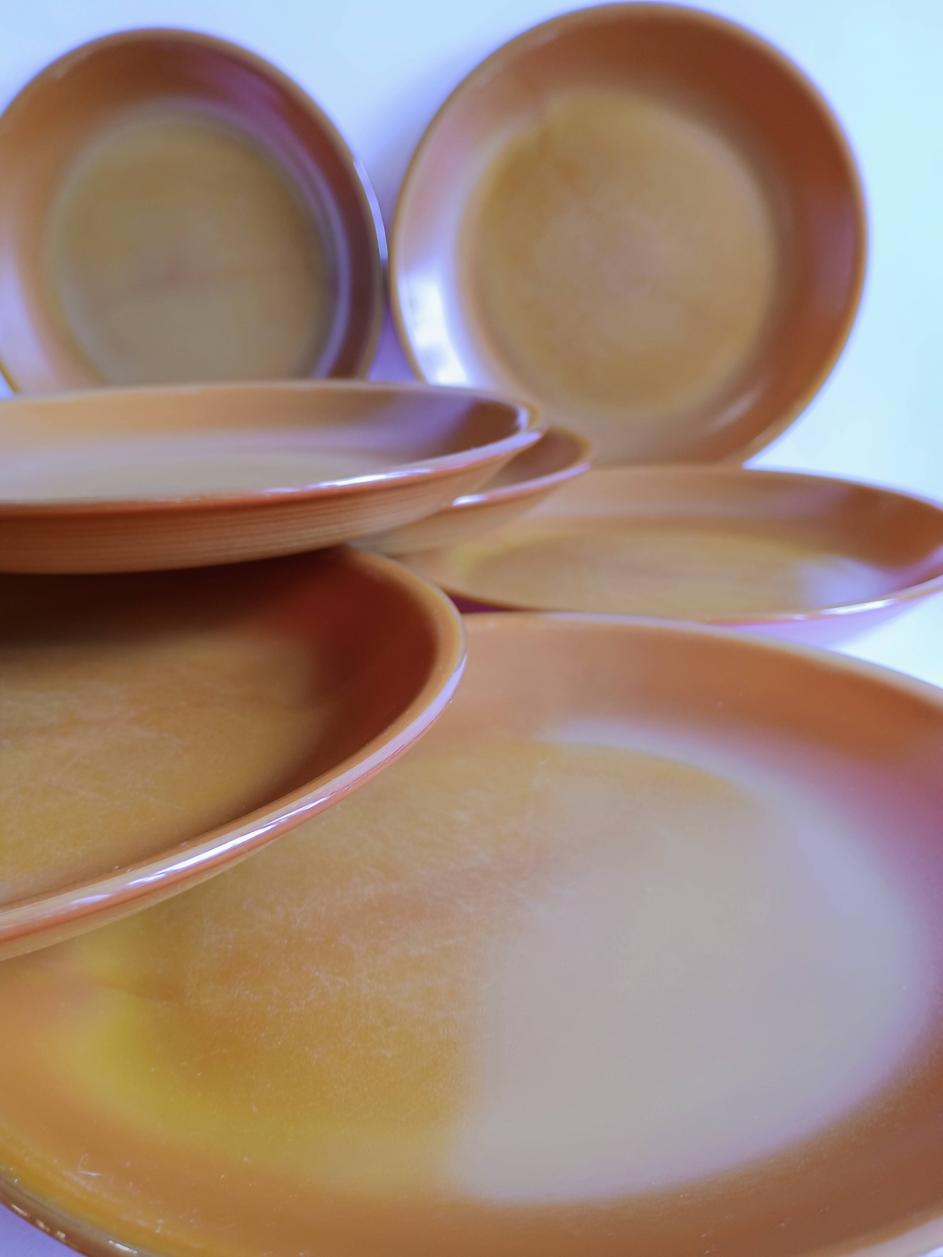 Set of 9 vintage opaline brown plates