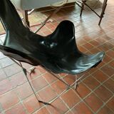 Fauteuil papillon en cuir véritable noir