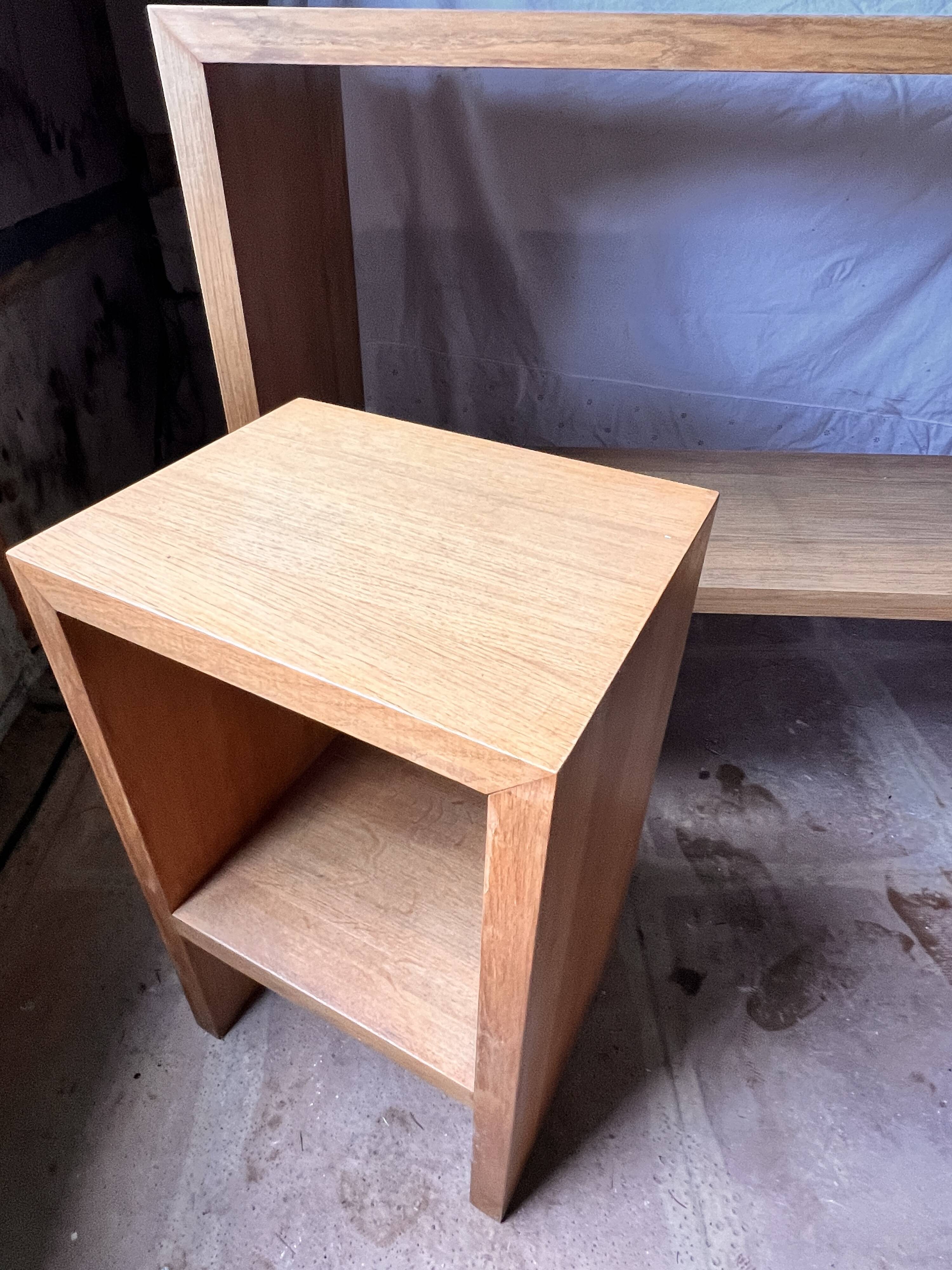 Office set, console and 2 stools in solid oak.