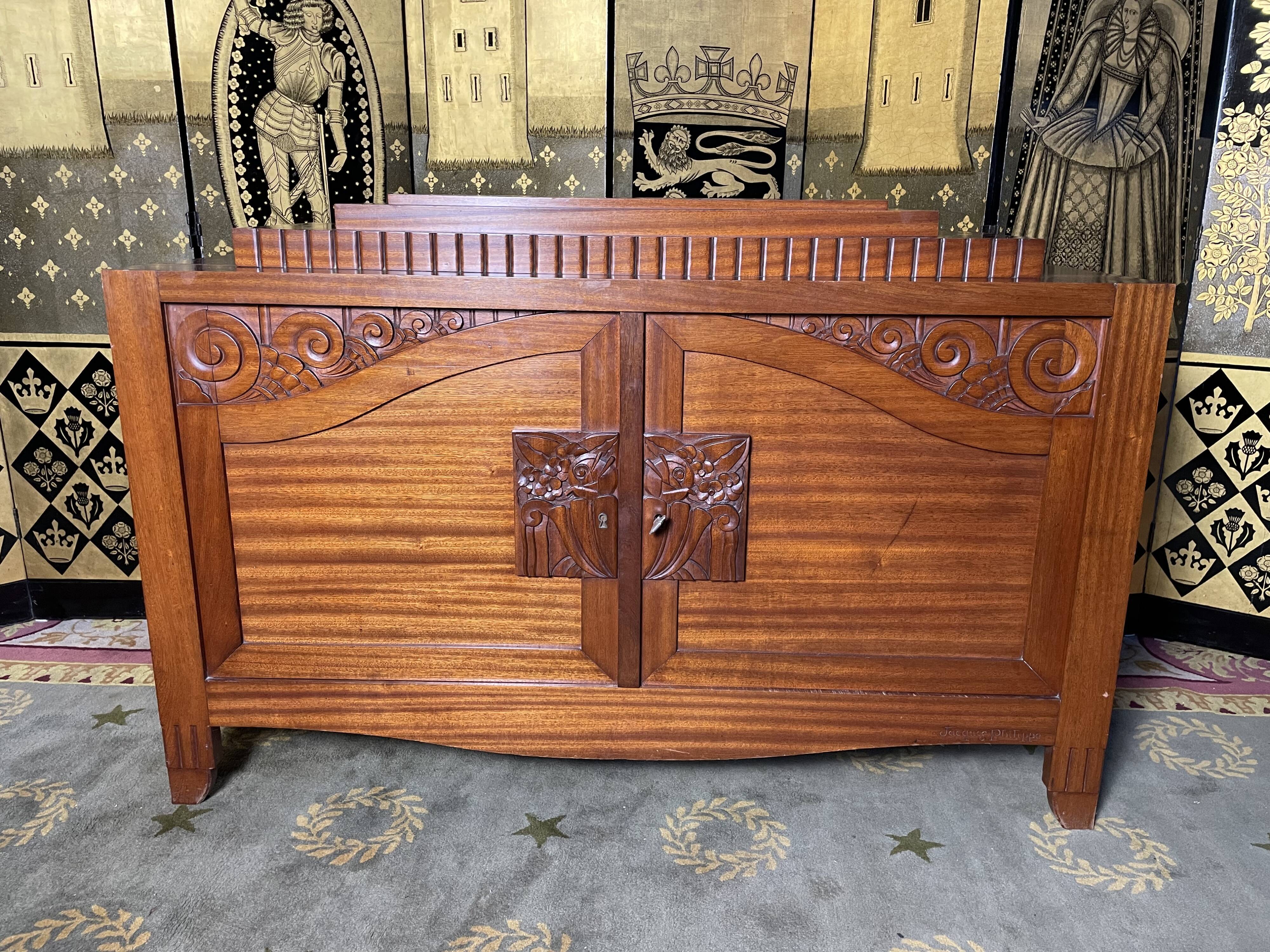 Art Deco mahogany low sideboard signed Jacques Philippe