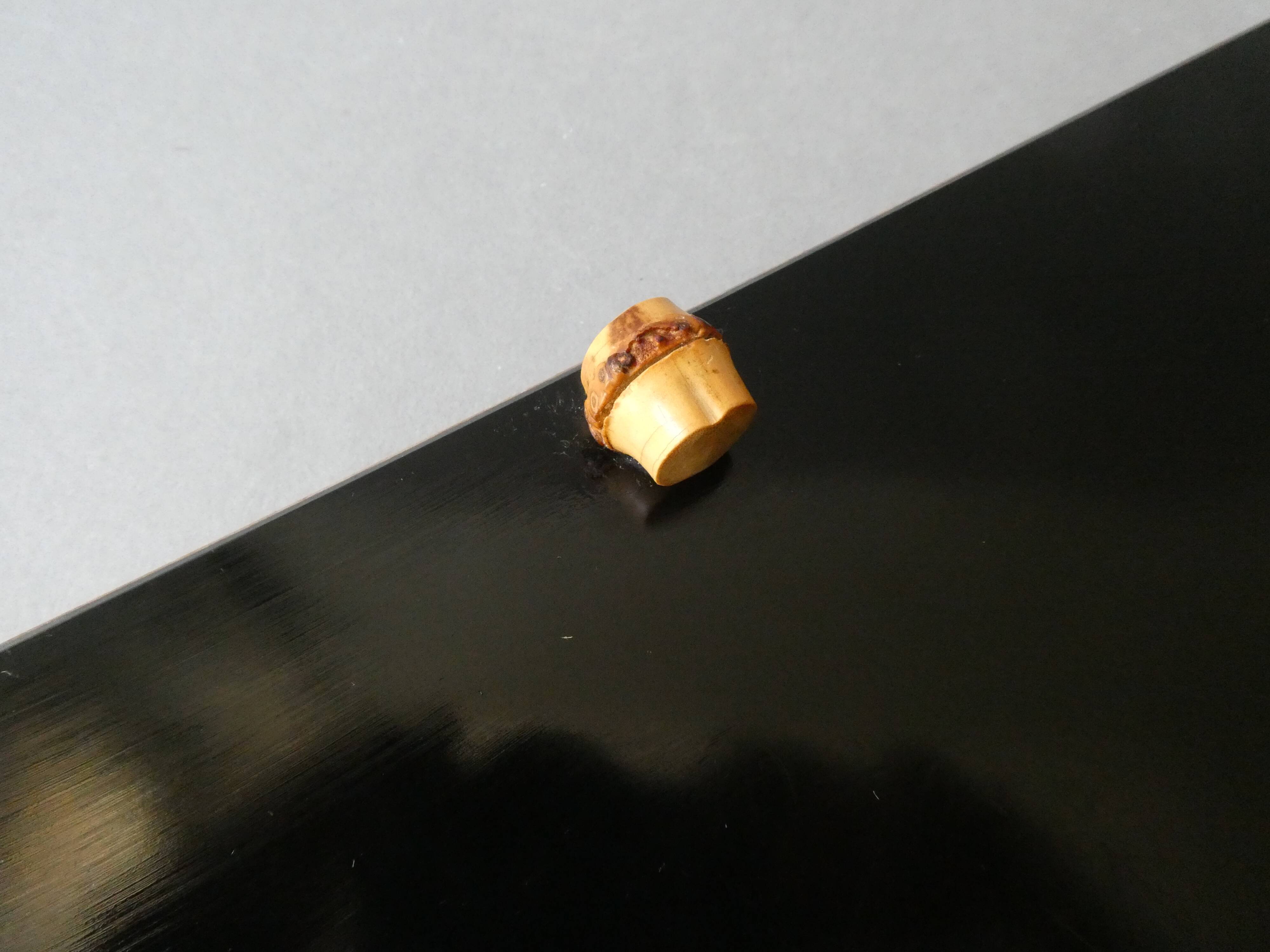 Wooden cheese board, bamboo handles, signed