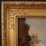 Great Capriccio Painting with Classical Ruins and Figures from the 18th Cen
