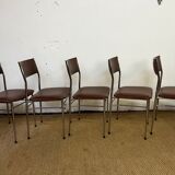Set of 5 brown skaï chairs 1970
