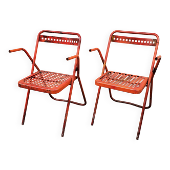 Set of 2 foldable and stackable metal armchairs year 60.