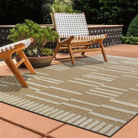 Beige jute rug with white relief 190x290 cm