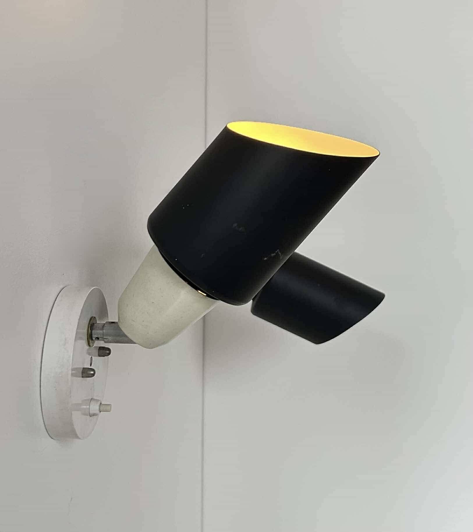 Pair of vintage adjustable wall lights, black and white, Raak Netherlands 1970