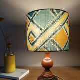 rustic chic turned wooden floor lamp, graphic linen lampshade