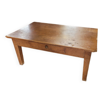 Table basse de ferme en chêne , un tiroir 1950 -1m