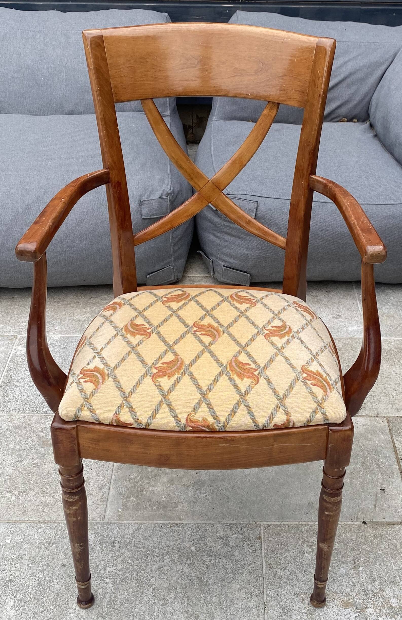 Fauteuil de bureau ancien en merisier et tissu