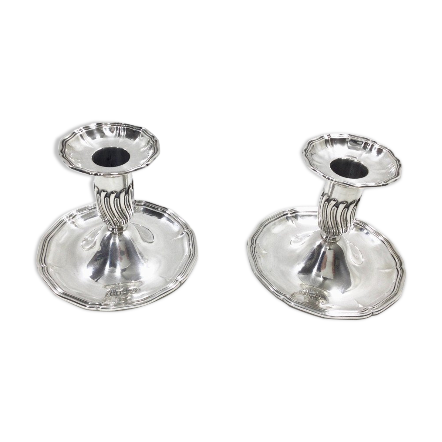 Paire de bougeoirs de table en argent massif Jezler