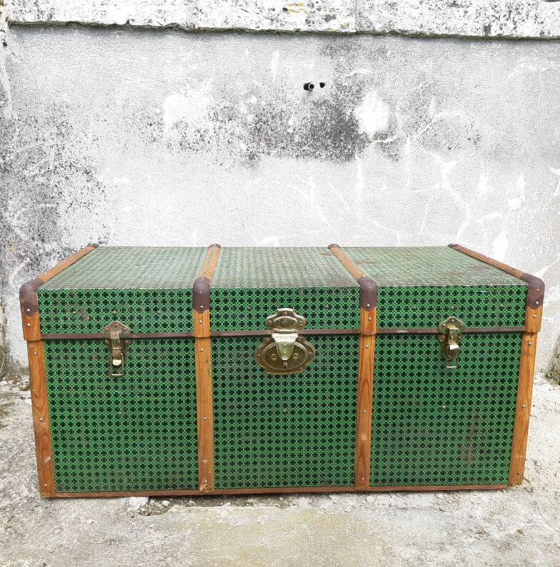 Vintage green metal trunk