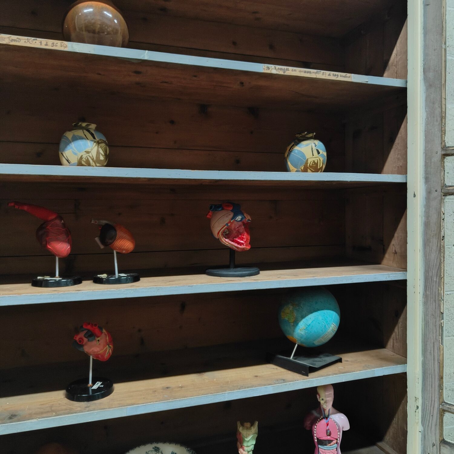 Old school library, white patinated two-body dresser, year 1888