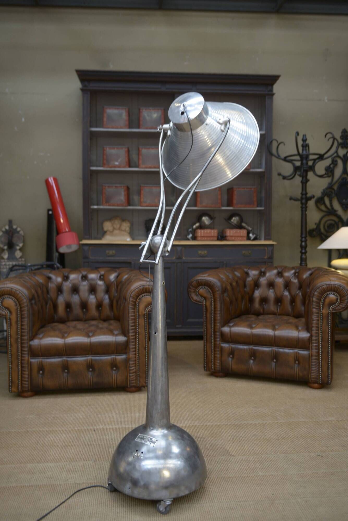 Industrial Adjustable Metal Workshop Spotlight Floor Lamp 1950