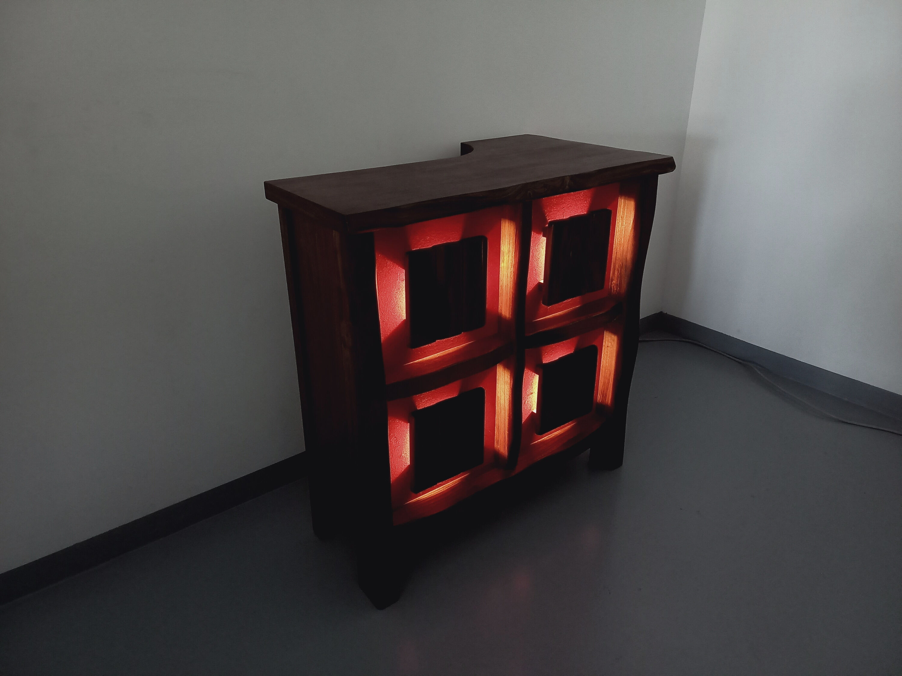 Bright brutalist bar furniture aranjou vintage from the 50s 60s in solid elm