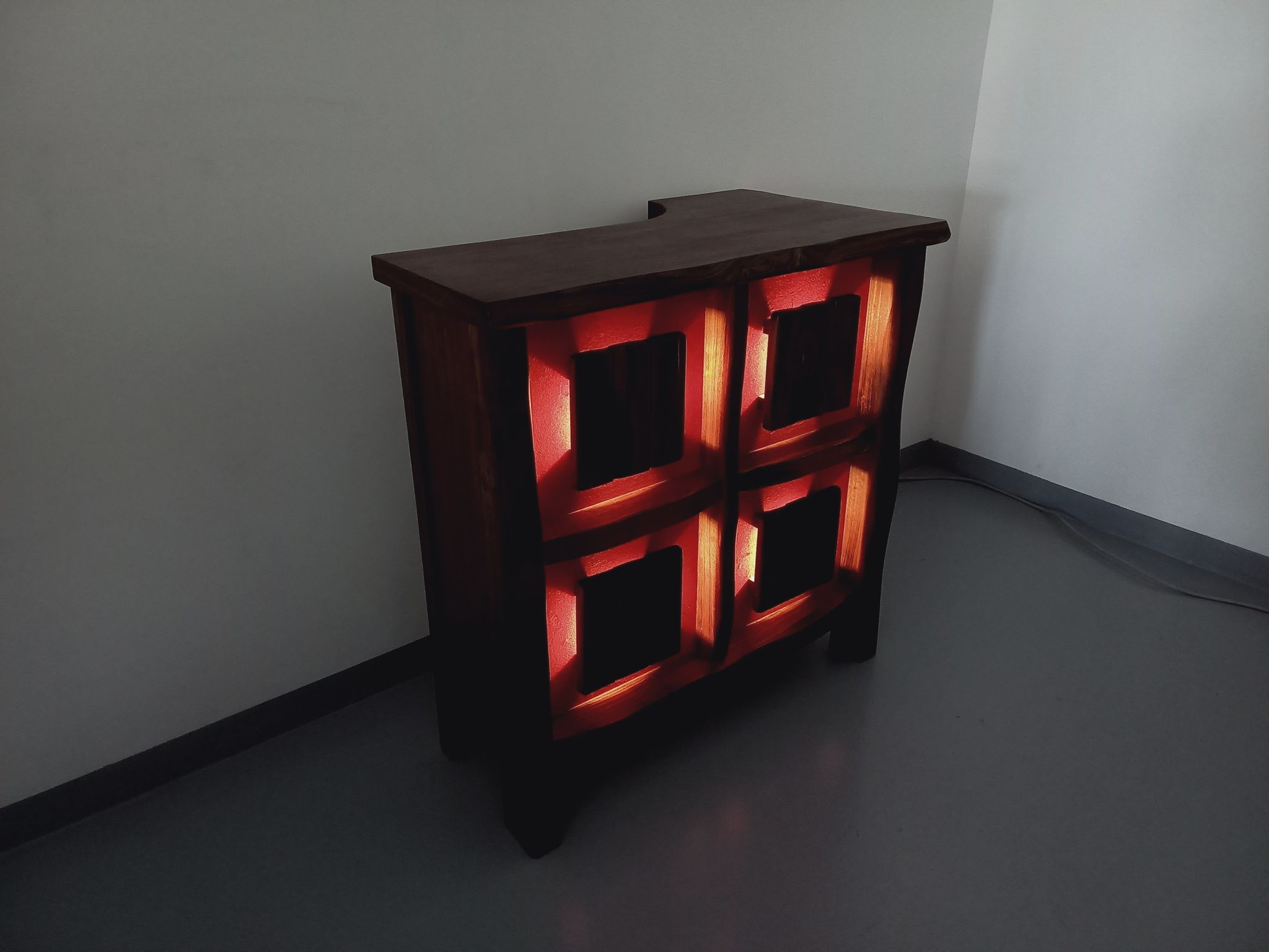 Bright brutalist bar furniture aranjou vintage from the 50s 60s in solid elm