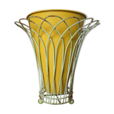 Cache pot tripod in pale green metal and yellow 50 60 years