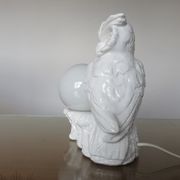 Owl lamp, ceramic owl and opaline ball 70s
