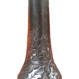 Art Nouveau soliflore vase by P. Chaumette, pewter, oak leaf decoration