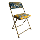 Vintage folding chair lafuma revisited yellow and blue floral fabrics