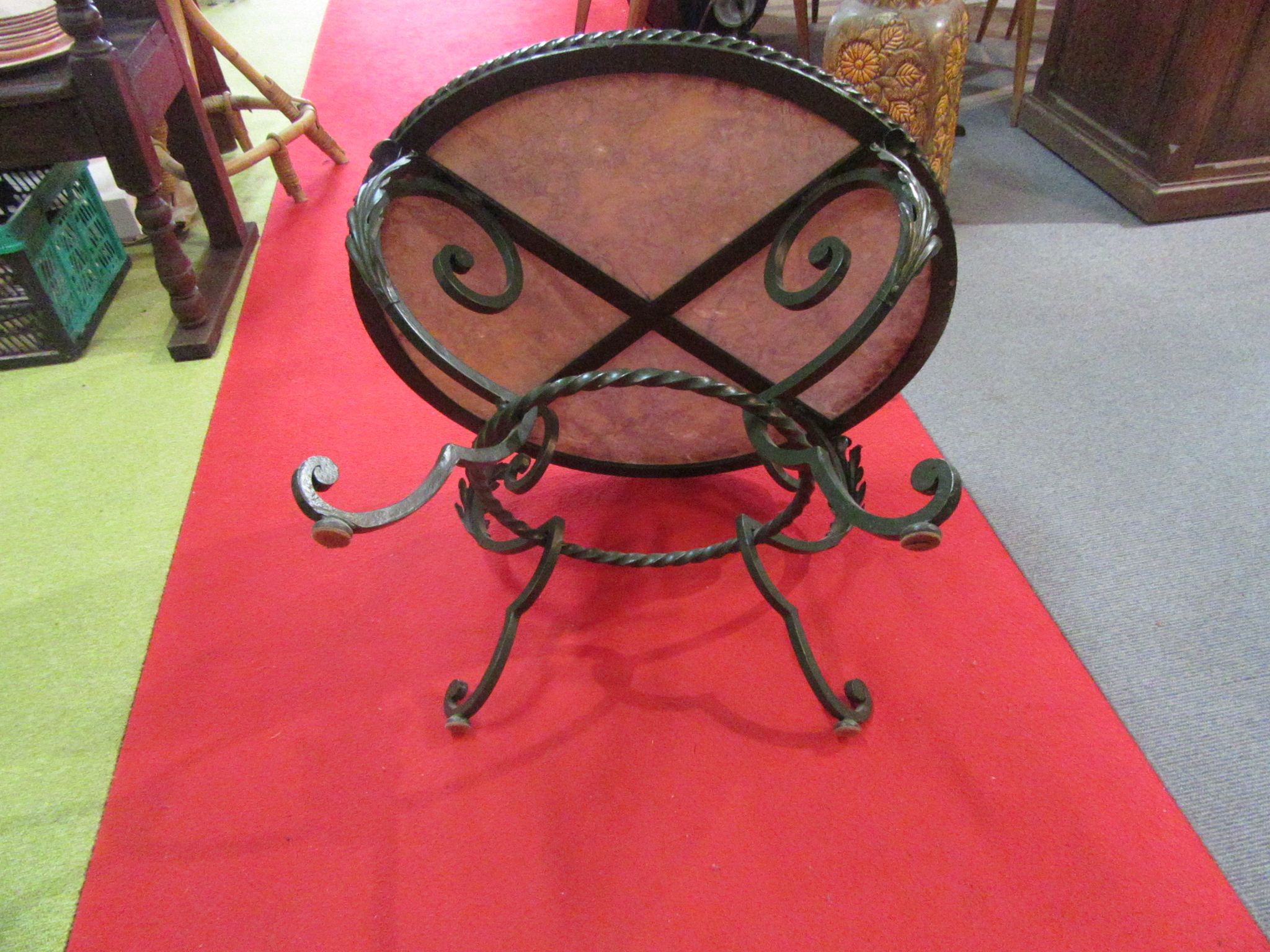 Low wrought iron 1950 marble top side table