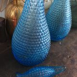 Turquoise blue textured glass carafe