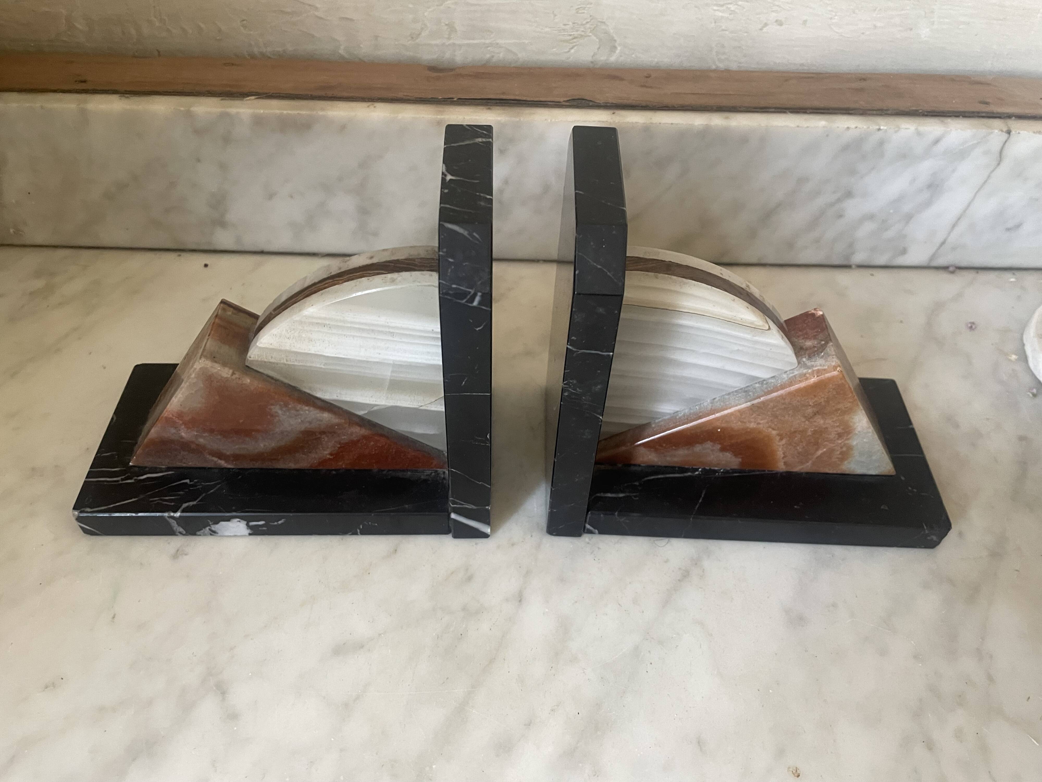 Pair of marble and onyx Art Deco bookends
