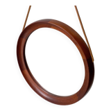 Mid Century solid teak wall mirror with a leather strap - Danish design