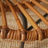 Vintage bamboo wicker rattan armchair Scandinavian decoration child retro chair black metal base