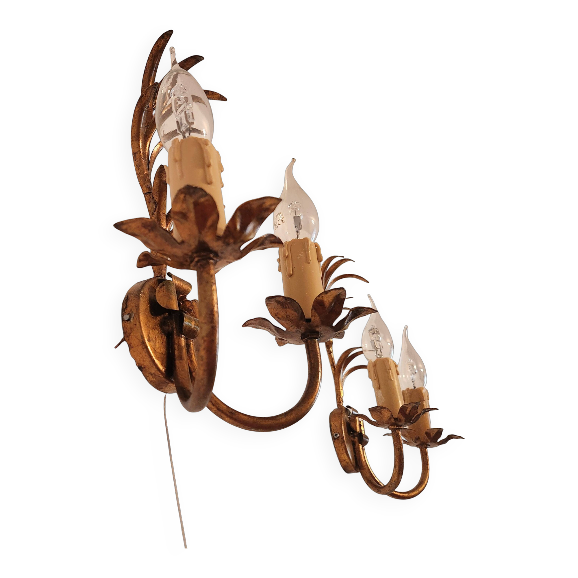 Set von 2 vergoldete Hollywood-Regency Wandlampen, Italien, 1950-70e