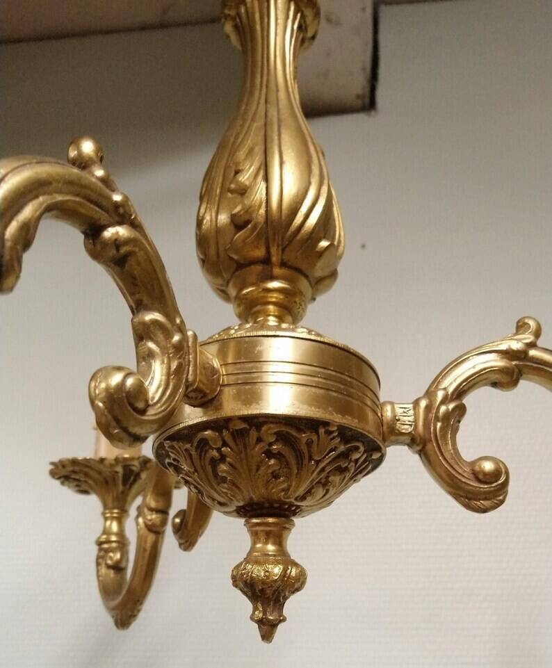 Louis xv bronze 3 branch chandelier vintage timeless elegance