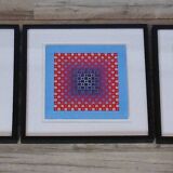 Trio Vintage Optical Art Tableaux - Victor Vasarely - Frames 40x40cm