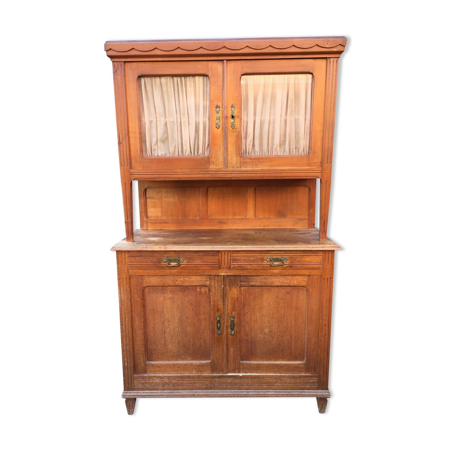 Vintage Parisian buffet with 2 bodies in white poplar wood