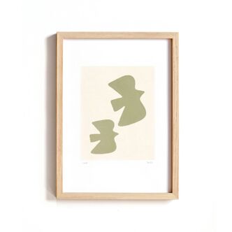 Painting - birds - sage green col. - signed Eawy
