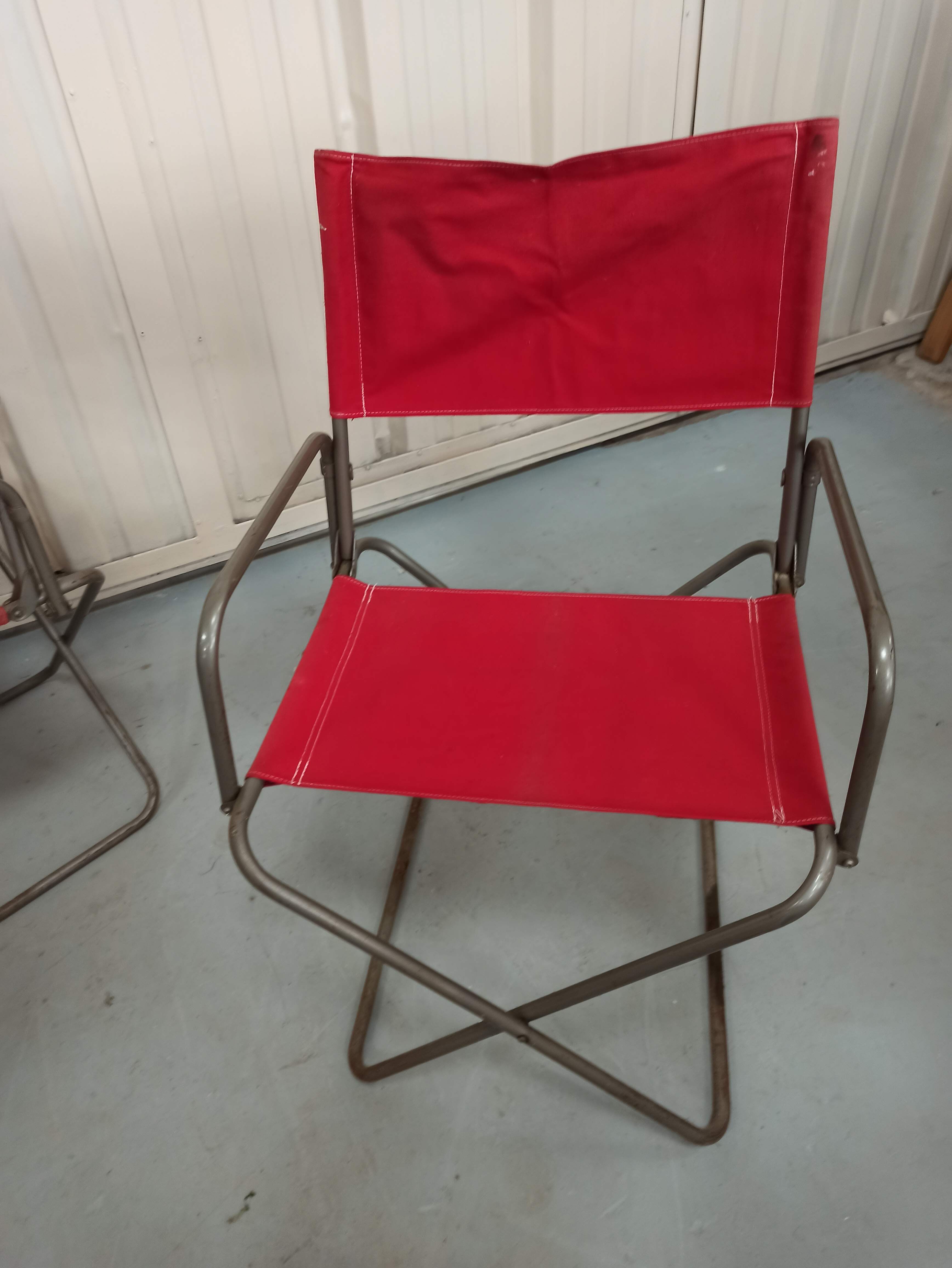 Lot 4 Renolux camping armchairs folding iron and red fabric