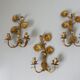Series of 3 flower appliques "sunflowers" in 70s gold metal