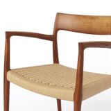 Fauteuil Niels Moller, modèle 57, vintage des années 1950, siège en corde de papier, chaise de salle à manger, Danemark