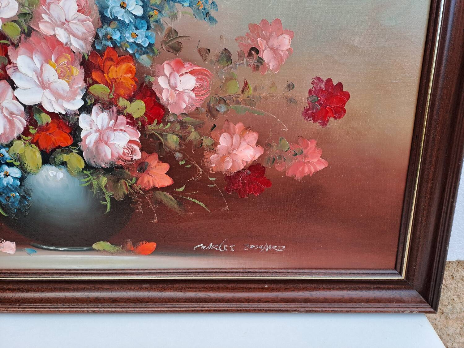 Oil on canvas bouquet of flowers signed Charles Édouard