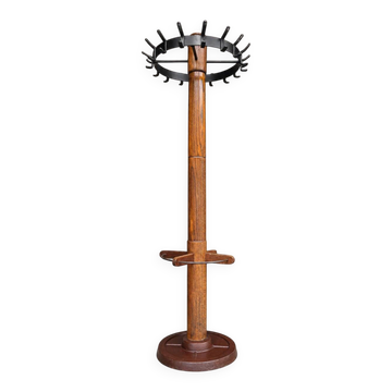 Weighty freestanding oak wood coat rack from a Viennese coffee house / 1950s