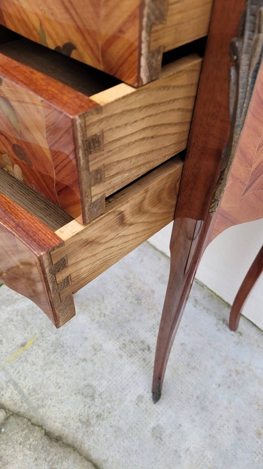 Louis xv style bedside table in rosewood marquetry