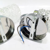 Pair of 1970 chrome metal wall light and molded glass globes.