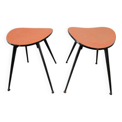 Paire De Tabourets Vintage Pieds Métal, Consoles