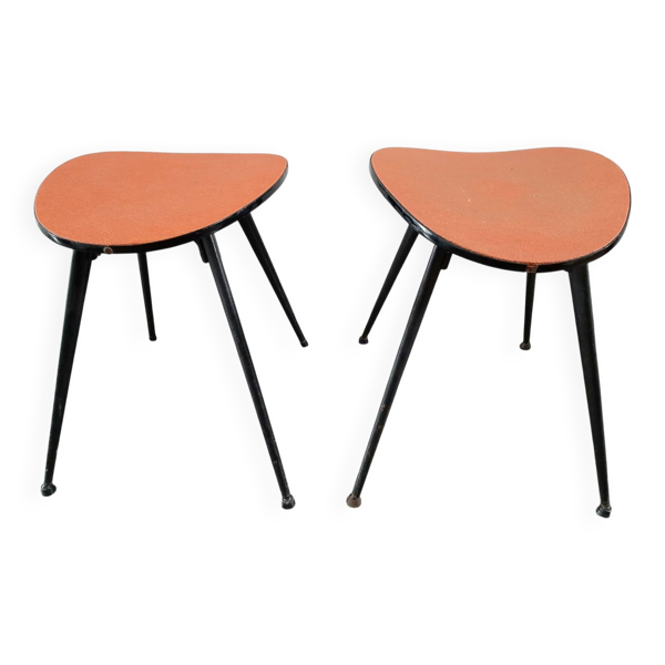 Paire De Tabourets Vintage Pieds Métal, Consoles