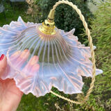 Vintage flower pendant lamp in pink glass