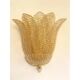 Set of Four Venetian Gold Graniglia “Leaf” Murano Glass Wall Sconcess