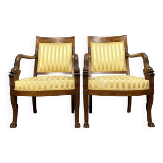 Paire de fauteuils aux Dauphins époque Empire en acajou