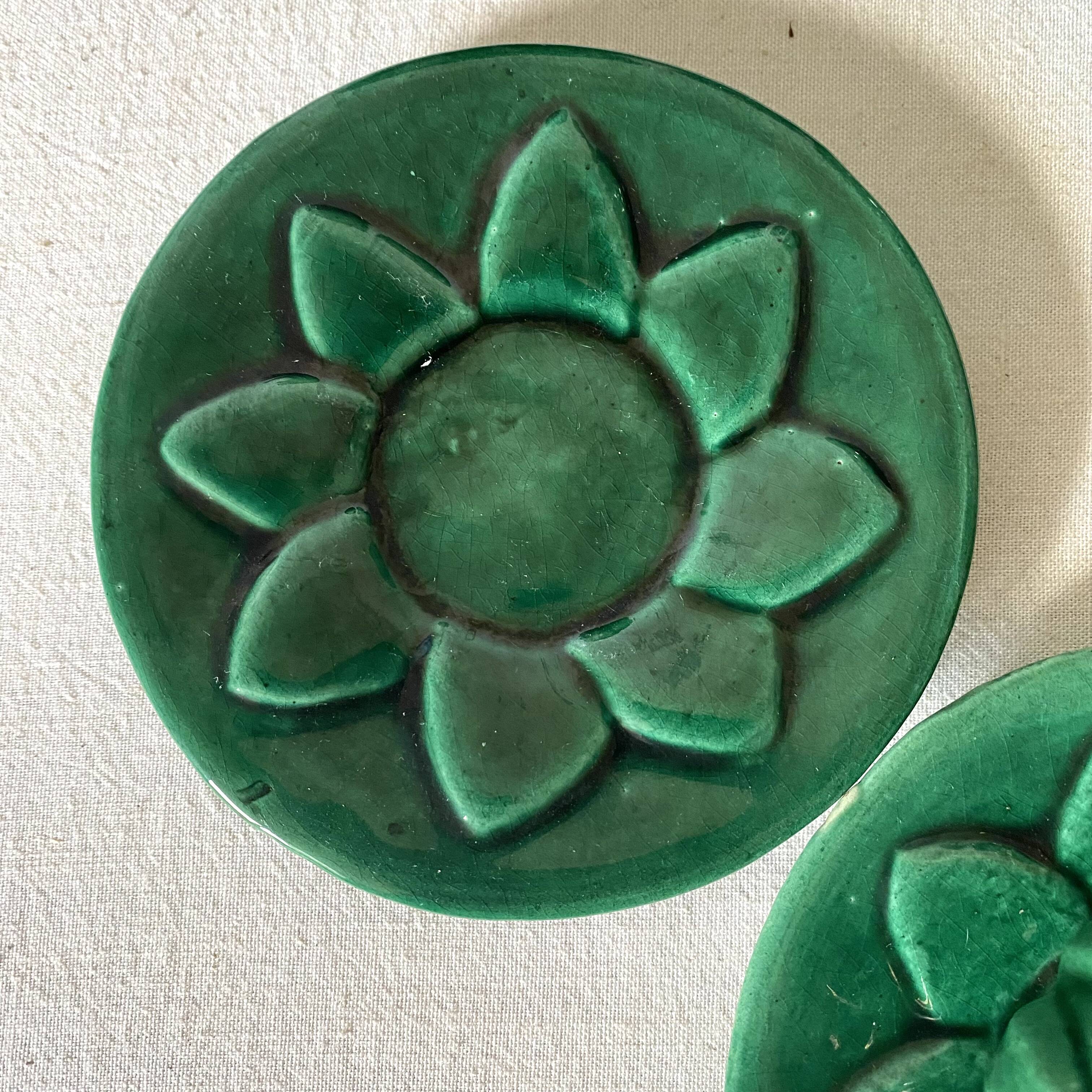 Antique slip cups with saucers, sugar bowl and milk pitcher