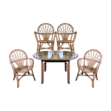 Garden furniture in rattan table and 4 armchairs